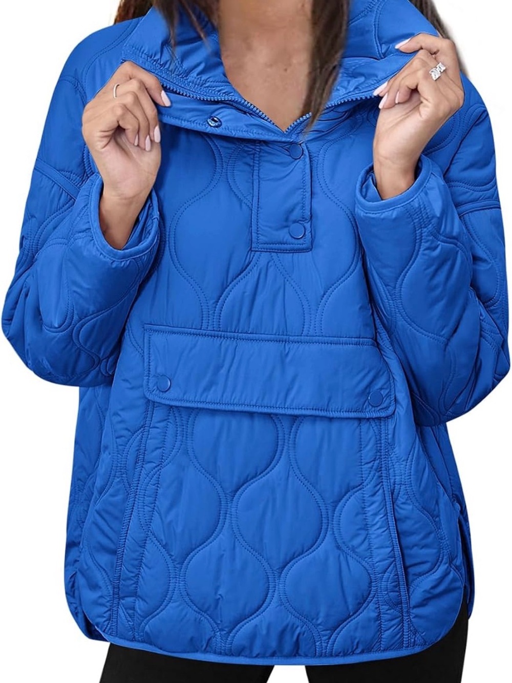 Womens Puffer Jacket Pullover Half Zip Up Quilted Lightweight